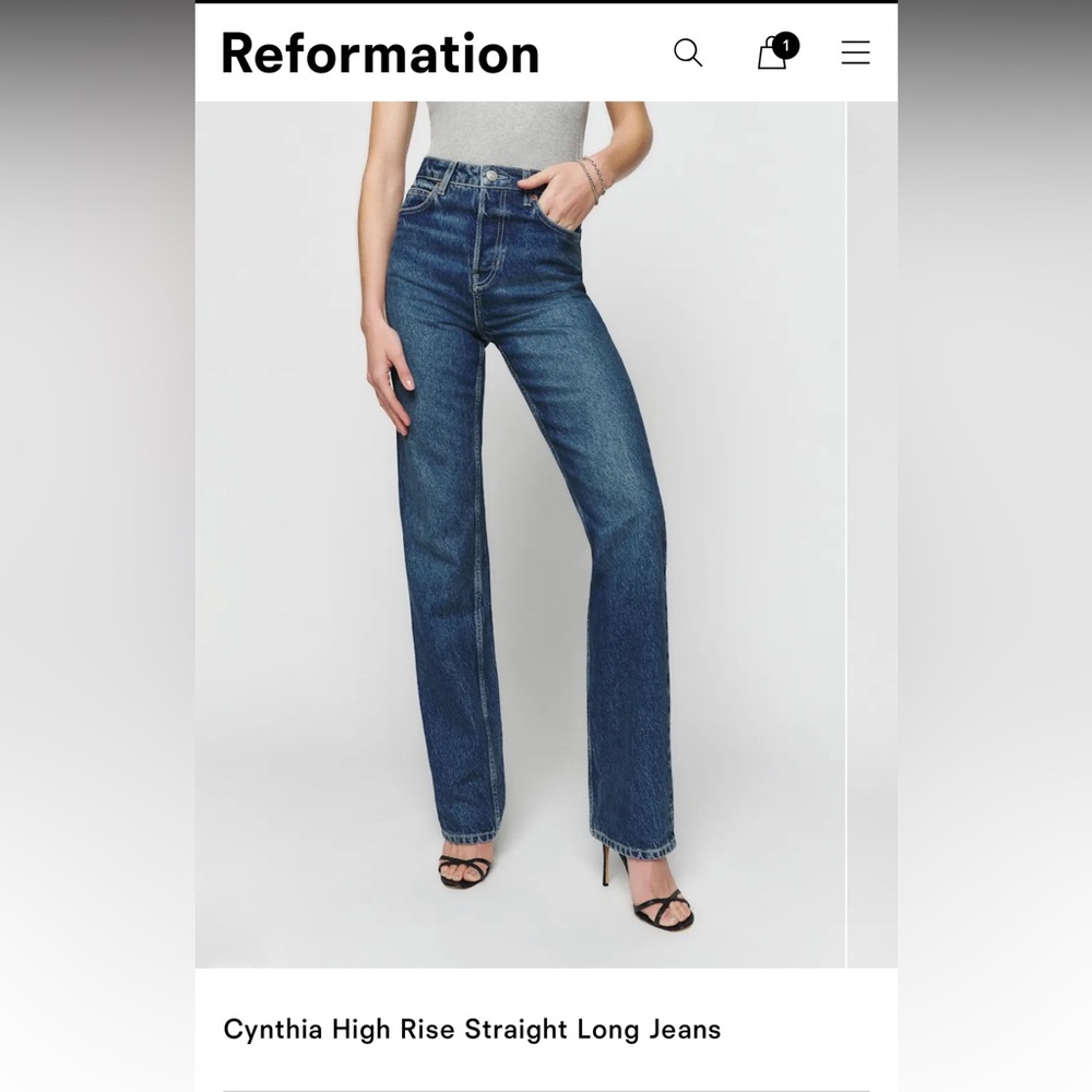 Reformation Cynthia High Rise Straight Long Jeans Blue - Size 24
